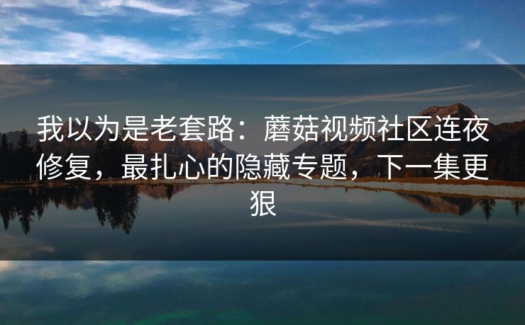 我以为是老套路：蘑菇视频社区连夜修复，最扎心的隐藏专题，下一集更狠